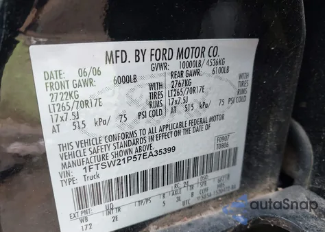 2007 Ford F-250 King Ranch/Lariat/Xl/Xlt из США, поврежденный, VIN 1FTSW21P57EA35399